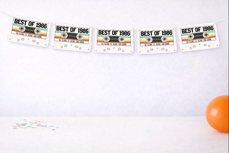 Cassette Tape 40th Birthday Banner Best of 1986 Banner 1986 Party Decorations 40th Party Decorations 40th Party Banner 40th Party Garland
