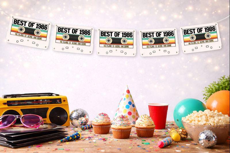 Cassette Tape 40th Birthday Banner Best of 1986 Banner 1986 Party Decorations 40th Party Decorations 40th Party Banner 40th Party Garland