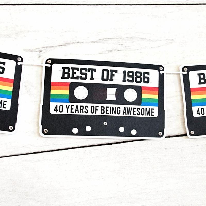40th Cassette Tape Birthday Banner, Best of 1986 Banner 1986 Party Decorations 40th Party Decorations 40th Party Garland 40th Party Banner