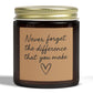 Never forget the different you make candle, Employee gift, Coworker present, Gift for workers, teachers, friends
