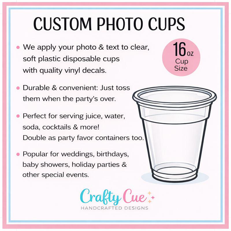 Custom Photo Party Cups 16oz Personalized Plastic Cups with Text for Parties Events Birthday Supplies Decorations Vintage Est Year Face Cups