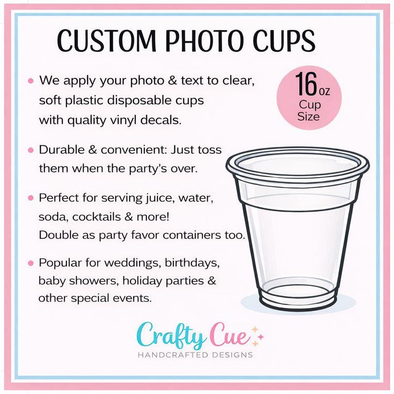 Custom Photo Cups 16oz Personalized Plastic Cups with Text for Parties Events Birthday Supplies Decorations Vintage Est Year Face Cups Party