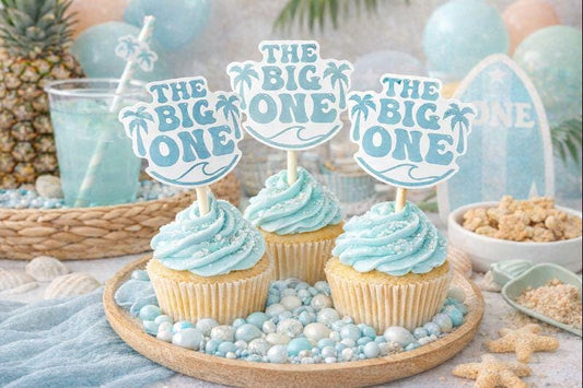 Surf Birthday Cupcake Toppers, The Big One Cupcake Toppers, 1st Birthday Party Toppers, Surf Birthday Party, Surfs Up, Surfer, Catch A Wave