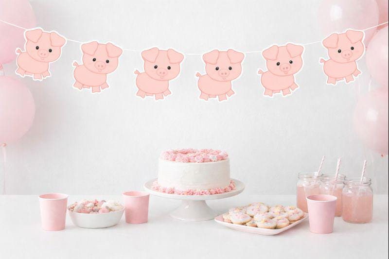Pig Garland, Pig Banner, Pig Birthday Decorations, Farm Birthday Decor, Pig Party Supplies