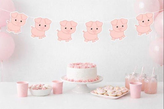 Pig Garland, Pig Banner, Pig Birthday Decorations, Farm Birthday Decor, Pig Party Supplies