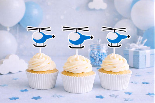 Helicopter Cupcake Toppers, Helicopter Birthday Party Decorations, Helicopter Party, Helicopter Cake Toppers, Helicopter Cupcake Picks,