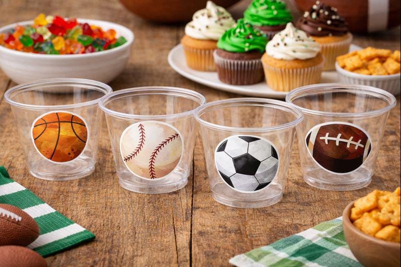 SPORTS PARTY CUPS - Sports Cups Sports Birthday Sports Party Football Party Cups Baseball Party Cups Soccer Party Cups Basketball Party Cups