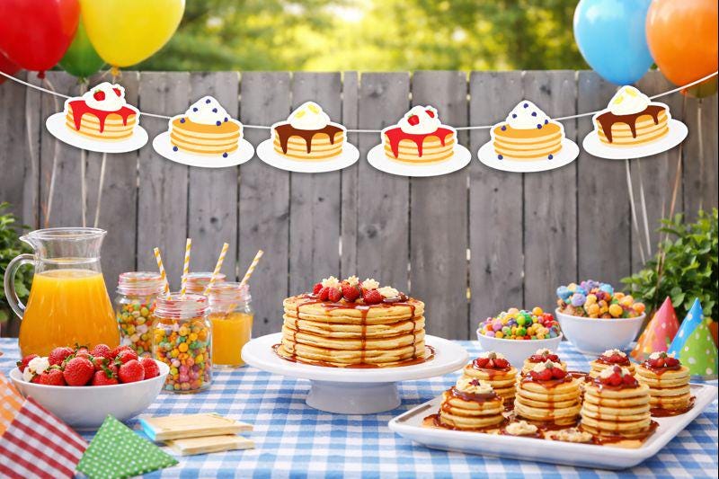 Pancake Garland, Pancake Banner, Pancakes and Pajamas, Slumber Party, Pancake Photo Prop, Pancake Decorations, Pancake Party Supplies