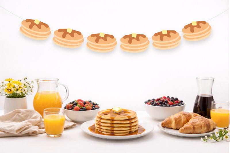 Pancake Garland, Pancake Banner, Pancakes and Pajamas, Slumber Party, Pancake Photo Prop, Pancake Decorations, Breakfast Birthday Party