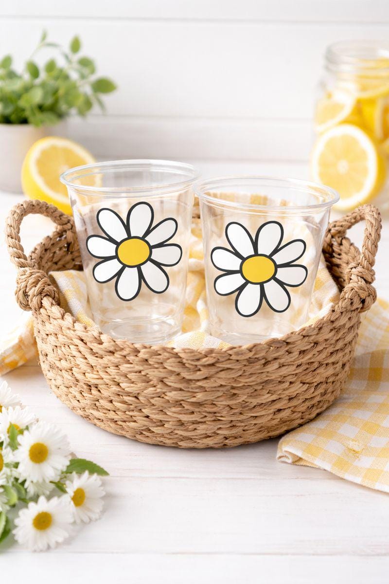 DAISY CUPS - Daisy Birthday Party Cups Daisy Baby Shower Cups Floral Party Cups Flower Party Cups Daisy Party Favors Daisy Flower Cup Flower