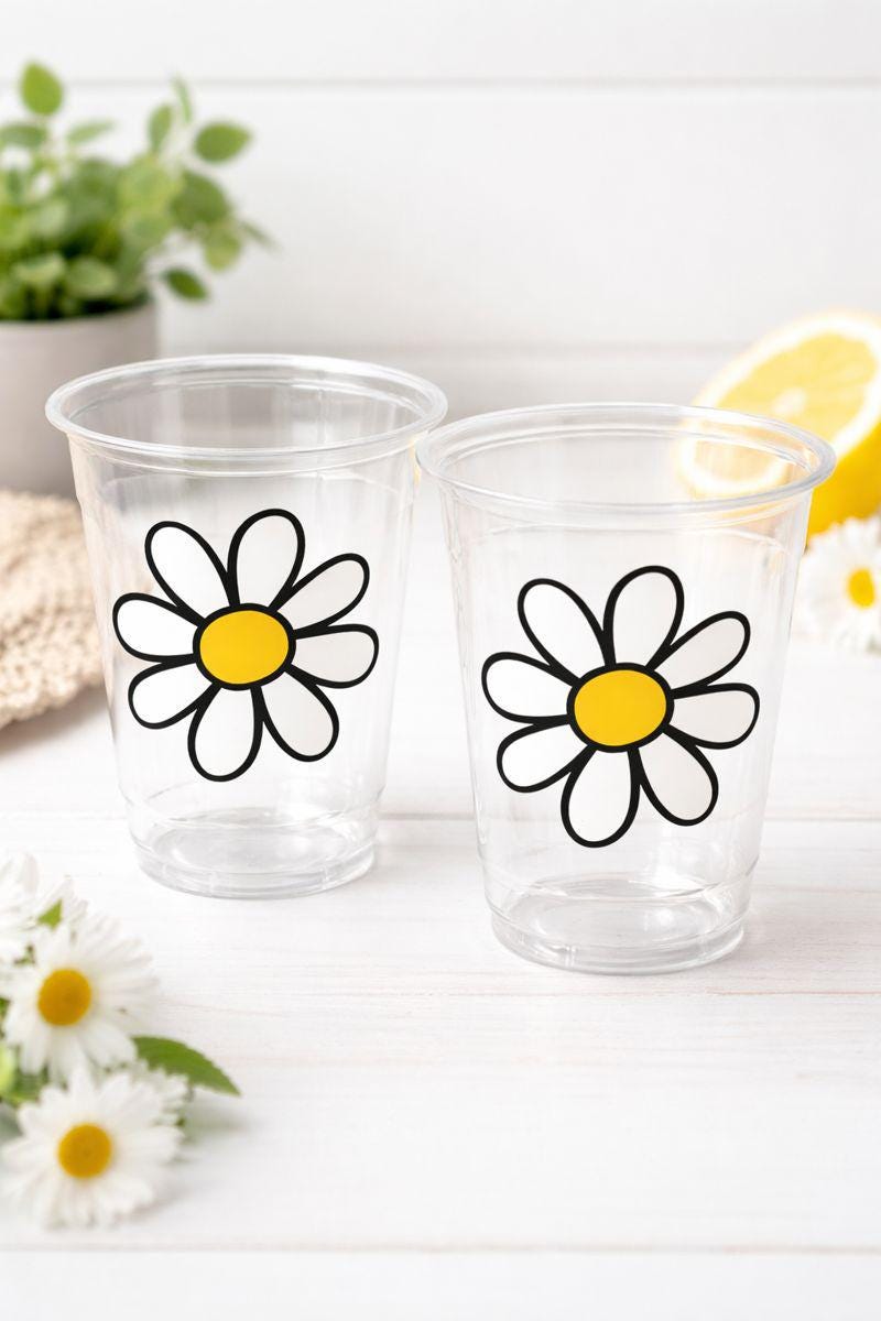 DAISY CUPS - Daisy Birthday Party Cups Daisy Baby Shower Cups Floral Party Cups Flower Party Cups Daisy Party Favors Daisy Flower Cup Flower