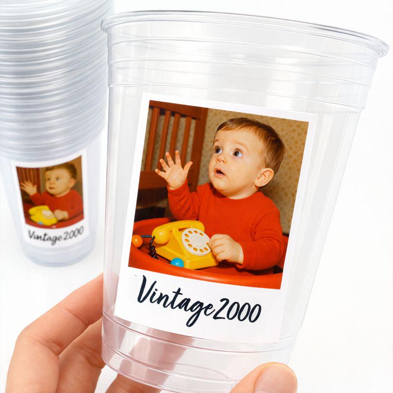 Custom Photo Party Cups 16oz Personalized Plastic Cups with Text for Parties Events Birthday Supplies Decorations Vintage Est Year Face Cups