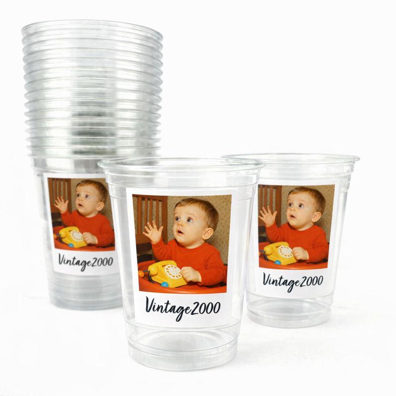 Custom Photo Party Cups 16oz Personalized Plastic Cups with Text for Parties Events Birthday Supplies Decorations Vintage Est Year Face Cups