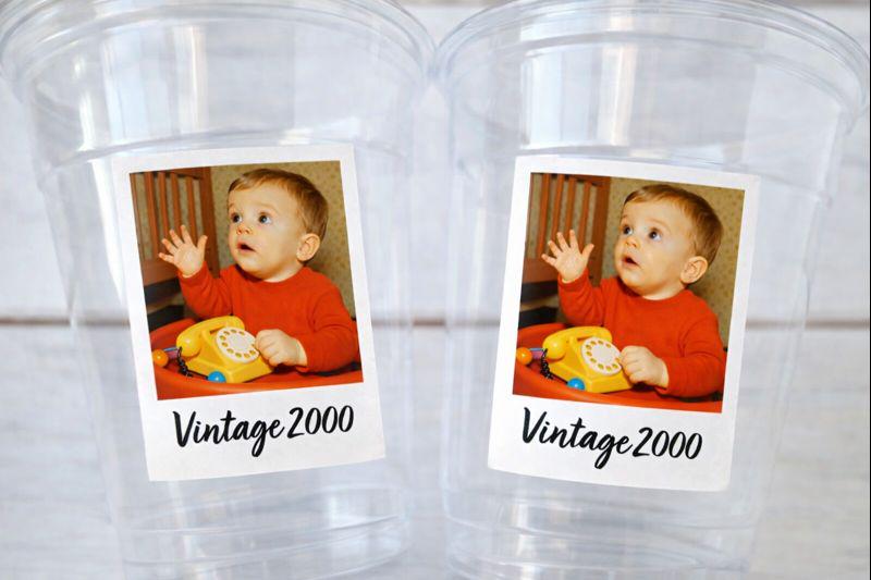 Custom Photo Party Cups 16oz Personalized Plastic Cups with Text for Parties Events Birthday Supplies Decorations Vintage Est Year Face Cups