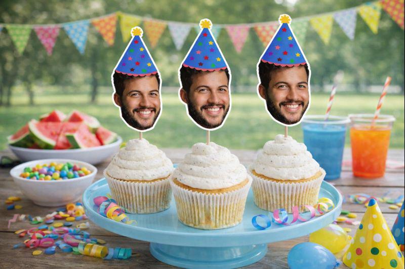 Photo Cupcake Toppers, Face Cupcake Toppers, Face On A Stick Cupake Toppers, Picture Cupcake Toppers, Face with Hat Cupcake Toppers, Funny