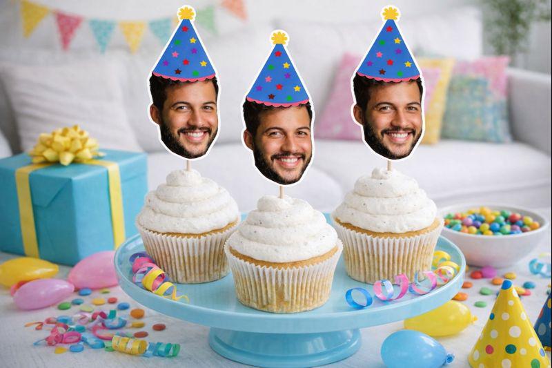 Photo Cupcake Toppers, Face Cupcake Toppers, Face On A Stick Cupake Toppers, Picture Cupcake Toppers, Face with Hat Cupcake Toppers, Funny