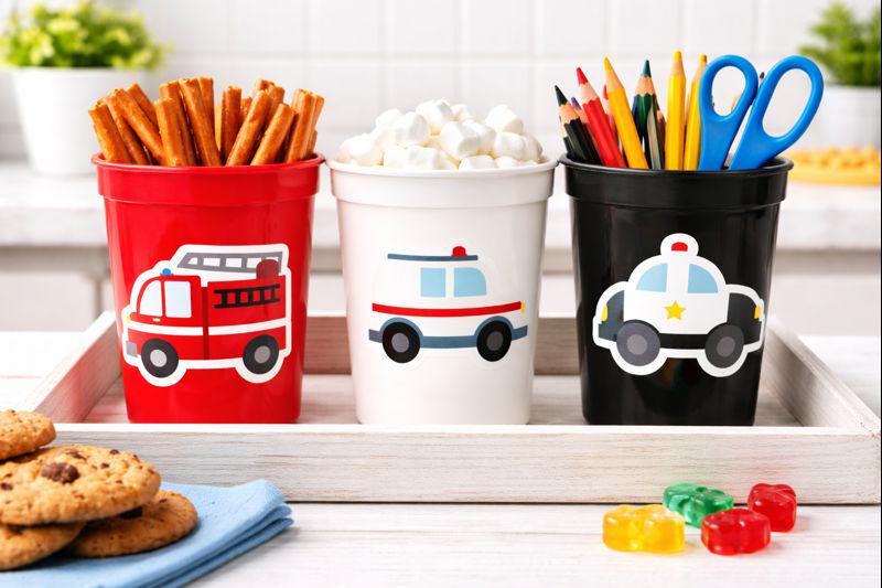 EMERGENCY VEHICLES PARTY Cups - Emergency Vehicles Birthday Party Decorations Firetruck Party Cups Ambulance Party Cups Police Party Cups