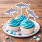 Crafty Cue Shark Cupcake Toppers, Shark Birthday Party Decor, Ocean Theme Cupcake Picks, Under the Sea Party Supplies, Shark Party Cake Toppers