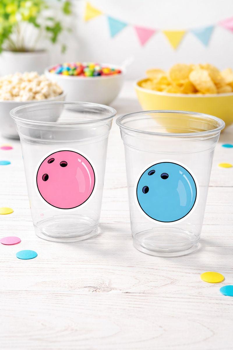 BOWLING PARTY CUPS, Bowling Birthday Cups Bowling Cups First Birthday Bowling Party Decorations Bowling Gender Reveal Pink Blue Party Favors