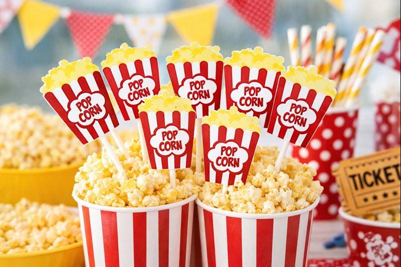 Movie Party Cupcake Toppers - Popcorn cupcake toppers - Movie Party Decorations