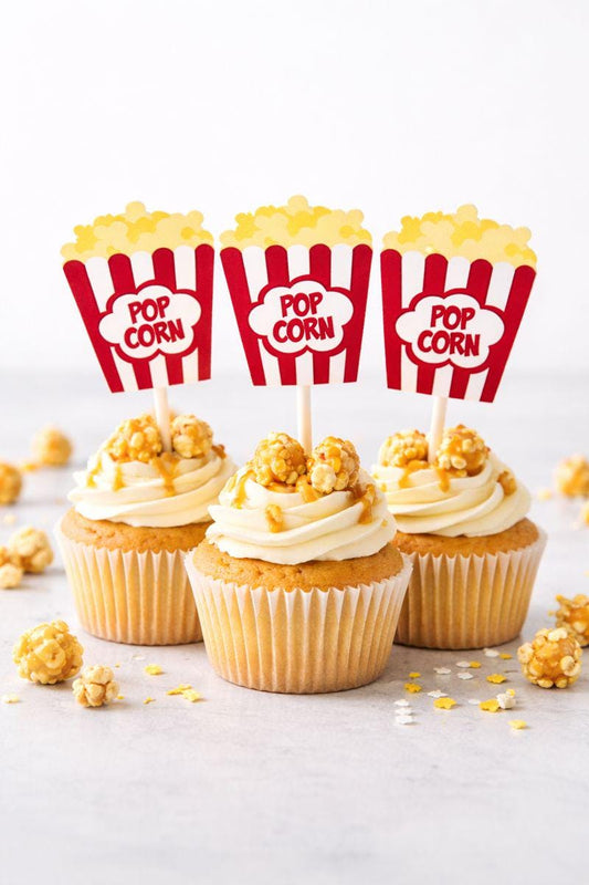 Movie Party Cupcake Toppers - Popcorn cupcake toppers - Movie Party Decorations