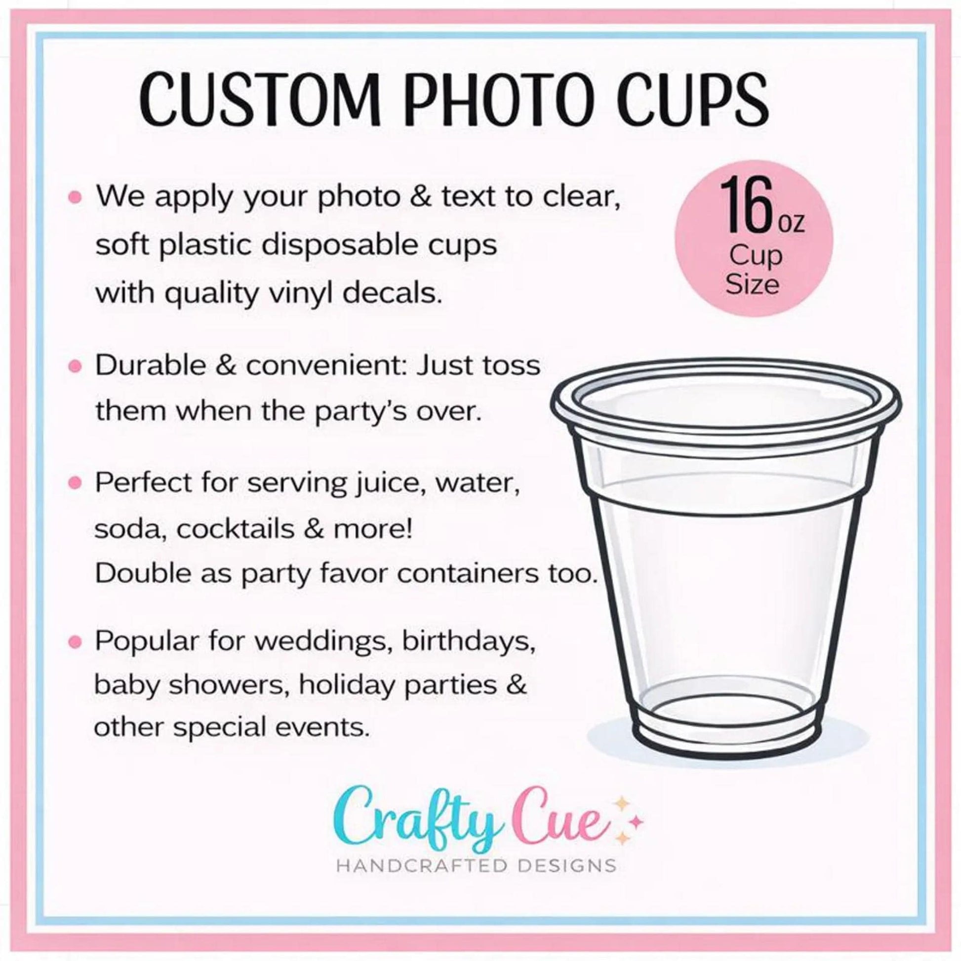 Custom Photo Cups 16oz | Personalized Plastic Party Cups with Text & Picture | Face Cups Birthday Favors | Vintage Year Est Cups Decorations