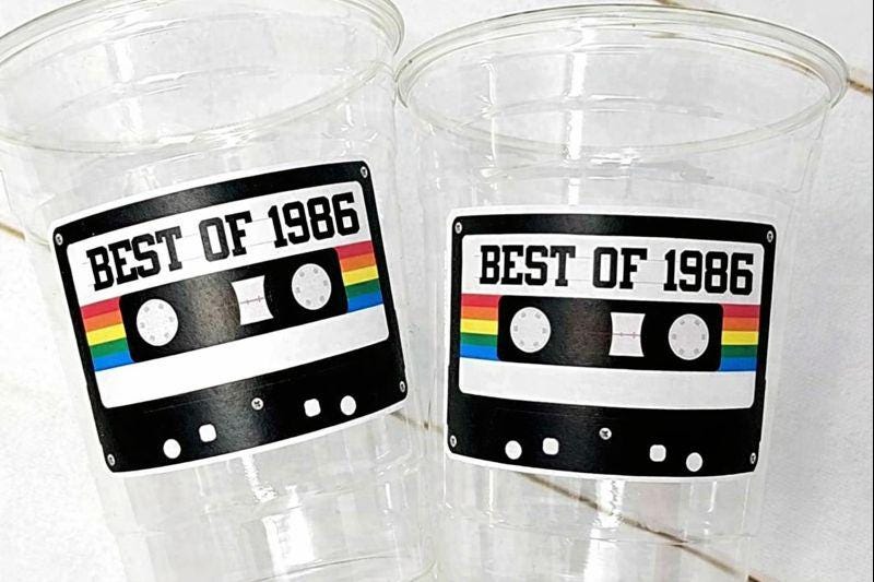 40th PARTY CUPS 40th Birthday Decoration 40th Party Favors 40th Party 40th Birthday Cassette Tape Party Best of 1986 Birthday Vintage 1986
