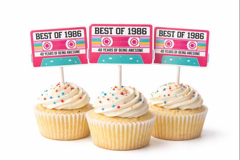 Pink 40th Birthday Party Cupcake Toppers Pink Cassette 40th Birthday Cupcake Toppers Best of 1983 Birthday Vintage 1983 Party 40th Birthday