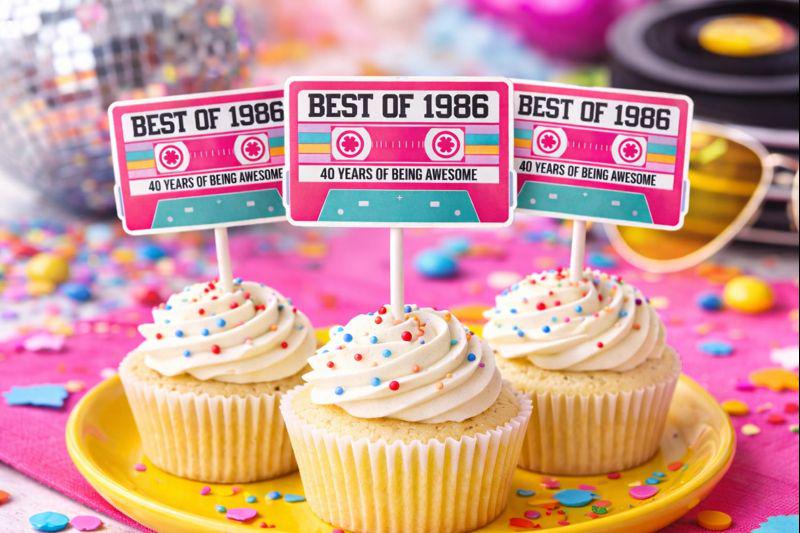 Pink 40th Birthday Party Cupcake Toppers Pink Cassette 40th Birthday Cupcake Toppers Best of 1983 Birthday Vintage 1983 Party 40th Birthday