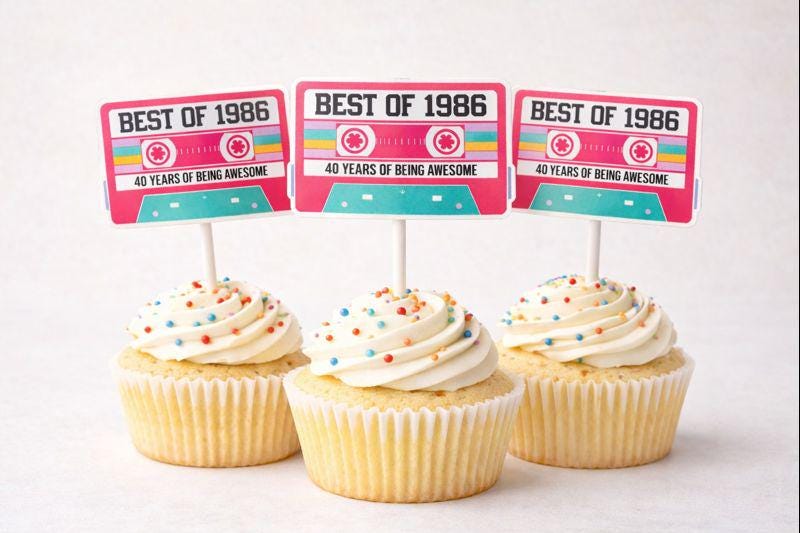 Pink 40th Birthday Party Cupcake Toppers Pink Cassette 40th Birthday Cupcake Toppers Best of 1983 Birthday Vintage 1983 Party 40th Birthday