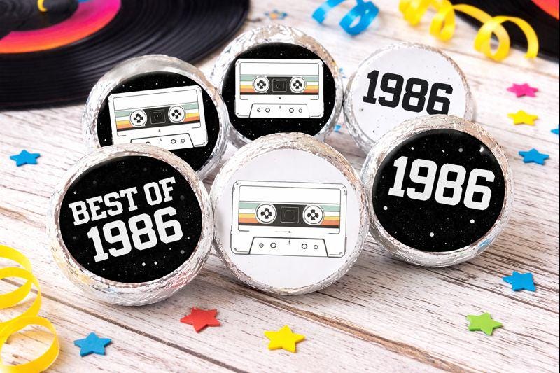 180 - 40th Birthday Cassette Tape Stickers 40th Birthday Party Favor Stickers for Candy Vintage 1983 40th Birthday Best of 1983 Birthday