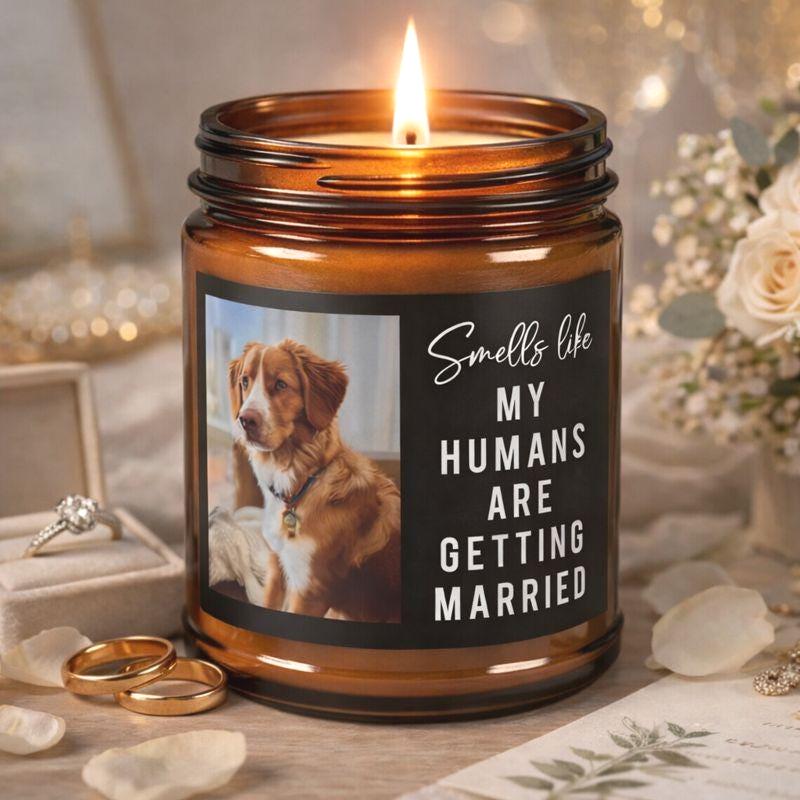 Dog Parents Engagement Gift, Custom Pet Photo, She Said Yes Present, Dog Mom And Dad Bridal Gift, Personalized Amber Jar Candle, Soy Candle