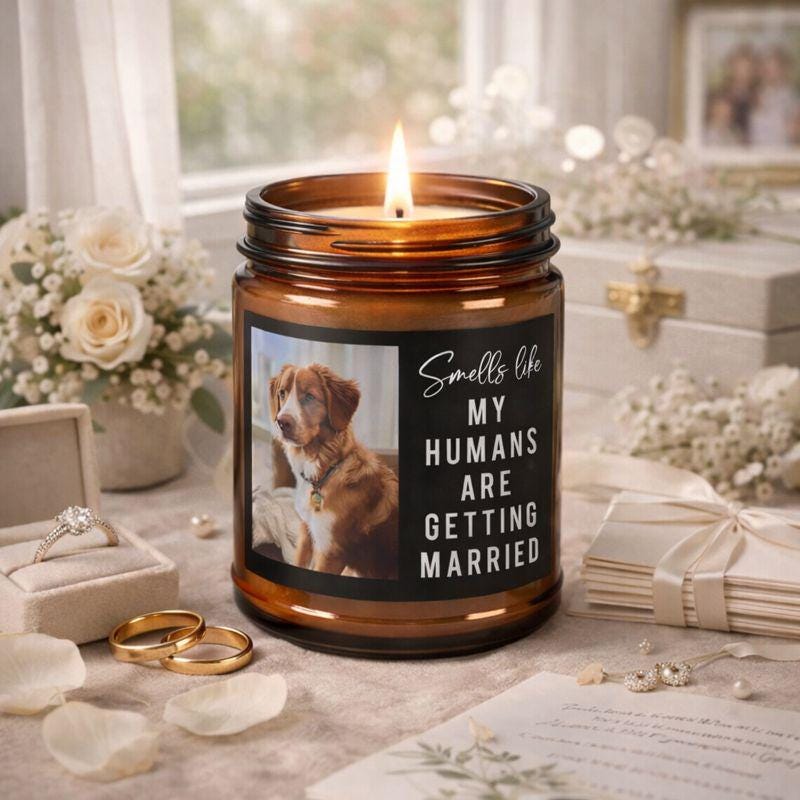 Dog Parents Engagement Gift, Custom Pet Photo, She Said Yes Present, Dog Mom And Dad Bridal Gift, Personalized Amber Jar Candle, Soy Candle