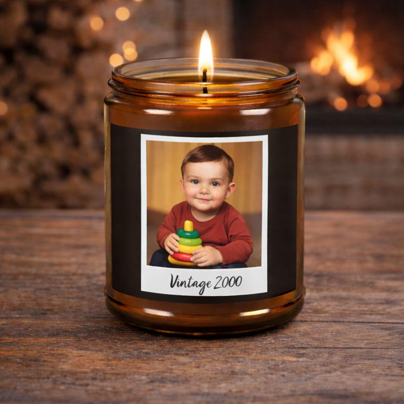 Custom Photo Scented Candle, Personalized Picture and Year, Gift for Her, Mother's Day Candle, Birthday Present, Vintage Year Soy Candle