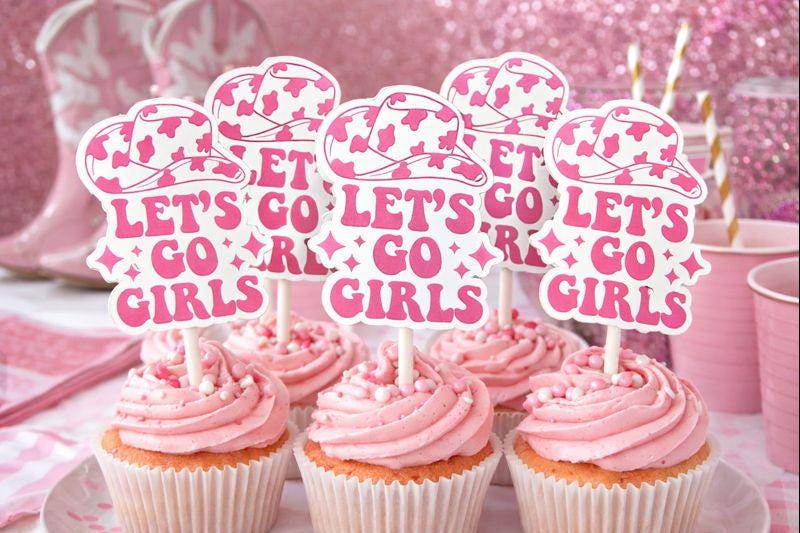 Cowgirl Cupcake Toppers Let's Go Girls Cupcake Toppers Bachelorette Party Cupcake Toppers Bachelorette Decorations Cowgirl Bachelorette