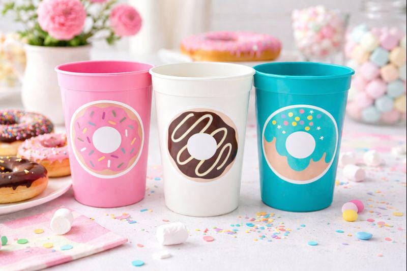 DONUT PARTY CUPS- Donut Birthday Party Donut Grow Up Donut Party Decoration Donut Birthday Decoration Donut First Birthday Donut Baby Shower