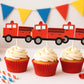 Firetruck Cupcake Toppers Firetruck Birthday Party Firetruck Party Decorations Firetruck Cake Toppers Firetruck Cupcake Picks Fireman Party
