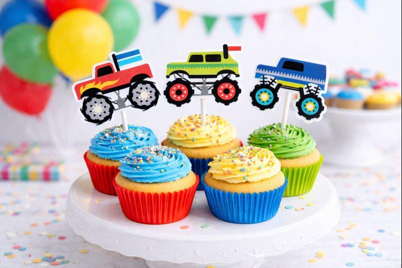 Monster Truck Cupcake Toppers Monster Truck Party Decorations Monster Truck Cake Toppers Monster Truck Birthday Supplies Monster Truck Party
