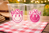 COWGIRL Happy FACE Cups Cowgirl Cups Cowgirl Party Favor Cowgirl Bachelorette Party Cowgirl Birthday Rodeo Party Cow Print Hat Cups Disco
