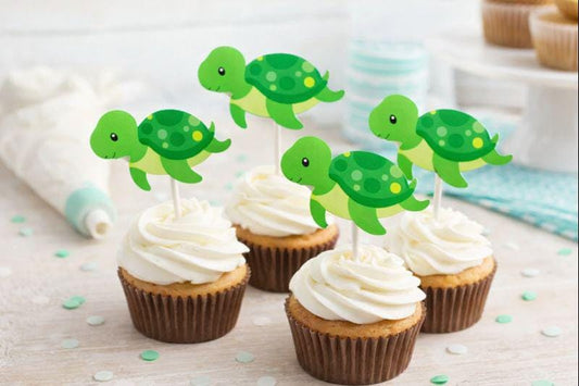 Turtle Cupcake Toppers - Turtle Birthday - Turtle Baby Shower - Under The Sea Cupcake Toppers - Boy Turtle