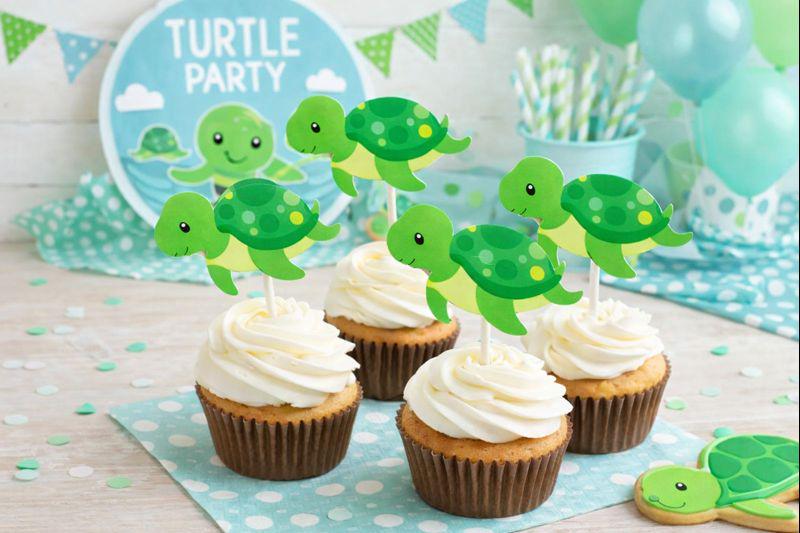 Turtle Cupcake Toppers - Turtle Birthday - Turtle Baby Shower - Under The Sea Cupcake Toppers - Boy Turtle