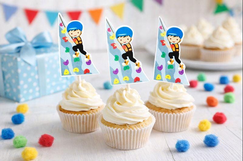 Boy Rock Climbing Cupcake Toppers, Rock Climbing Birthday, Rock Climbing Party, Rock Climbing Party Supplies, Rock Climbing Party