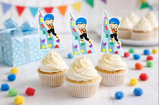 Boy Rock Climbing Cupcake Toppers, Rock Climbing Birthday, Rock Climbing Party, Rock Climbing Party Supplies, Rock Climbing Party