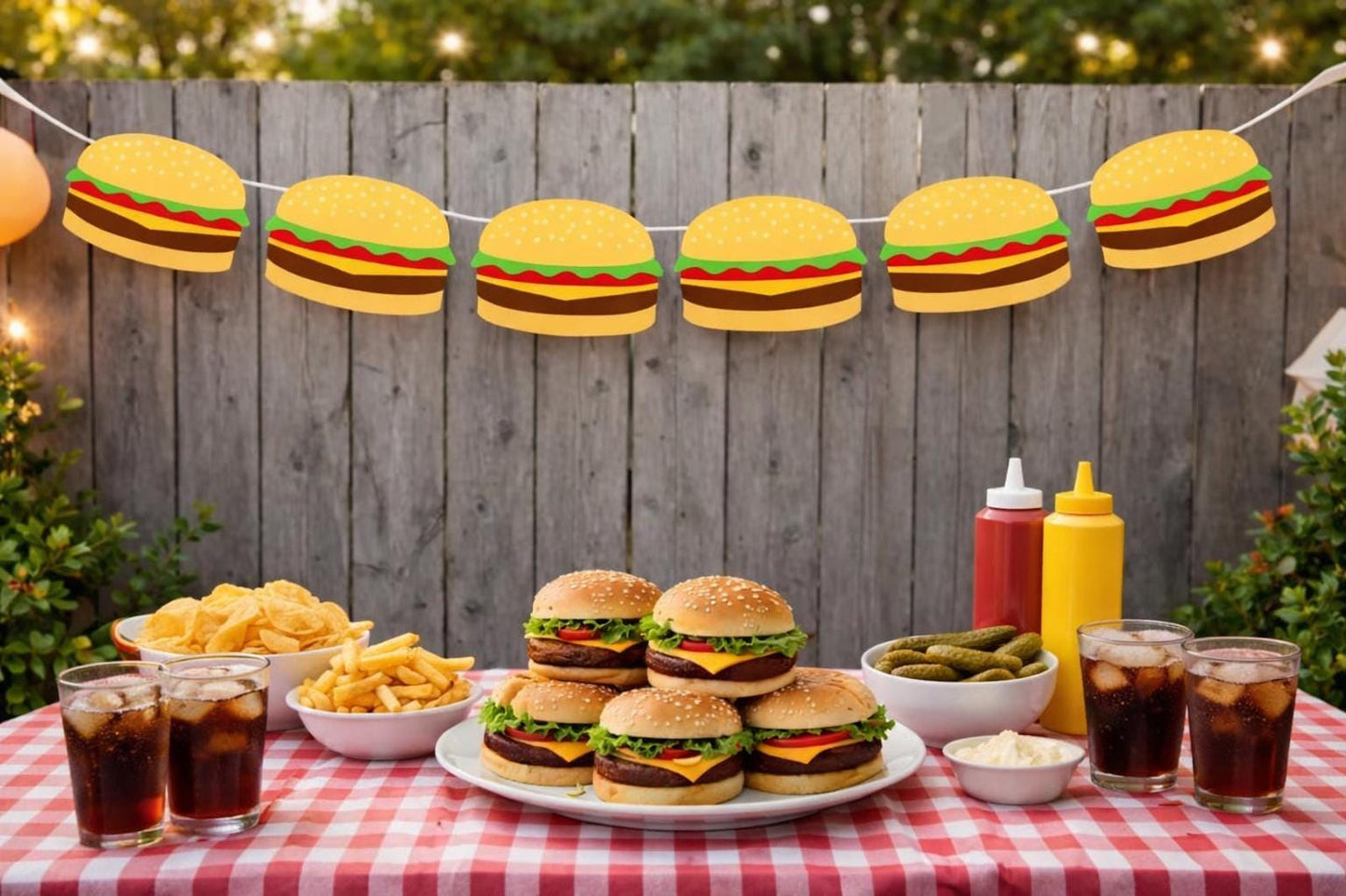 Hamburger Garland, Hamburger Banner, Fast Food Banner, Fast Food Garland, Photo Prop