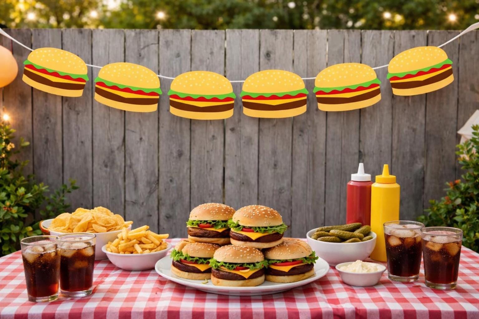 Hamburger Garland, Hamburger Banner, Fast Food Banner, Fast Food Garland, Photo Prop