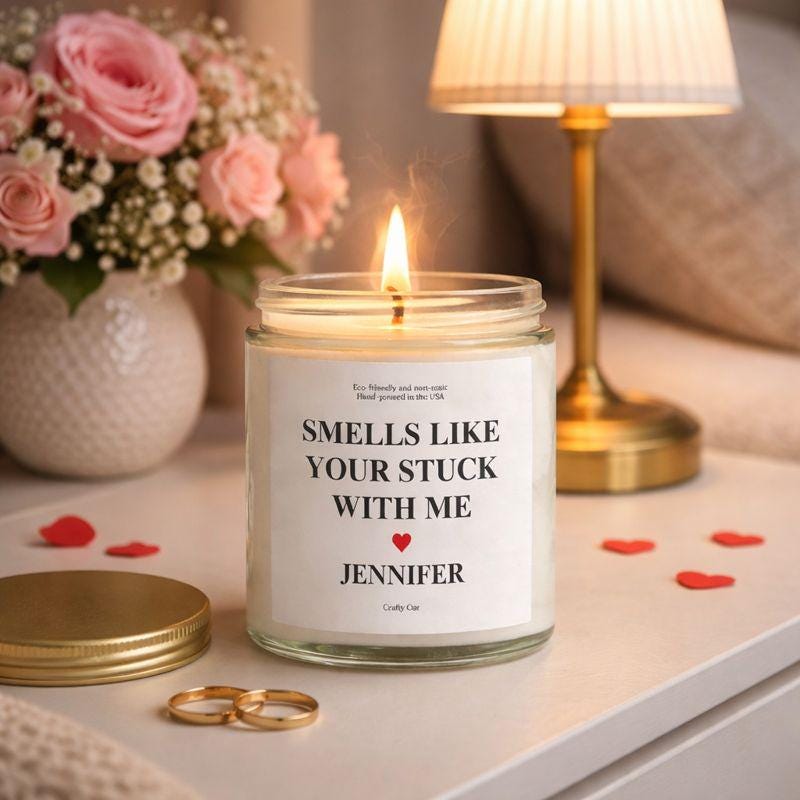 Smells Like You're Stuck With Me Candle, Personalized Valentine's Candle, Funny Anniversary Gift, Boyfriend, Wedding Gift for Wife Husband