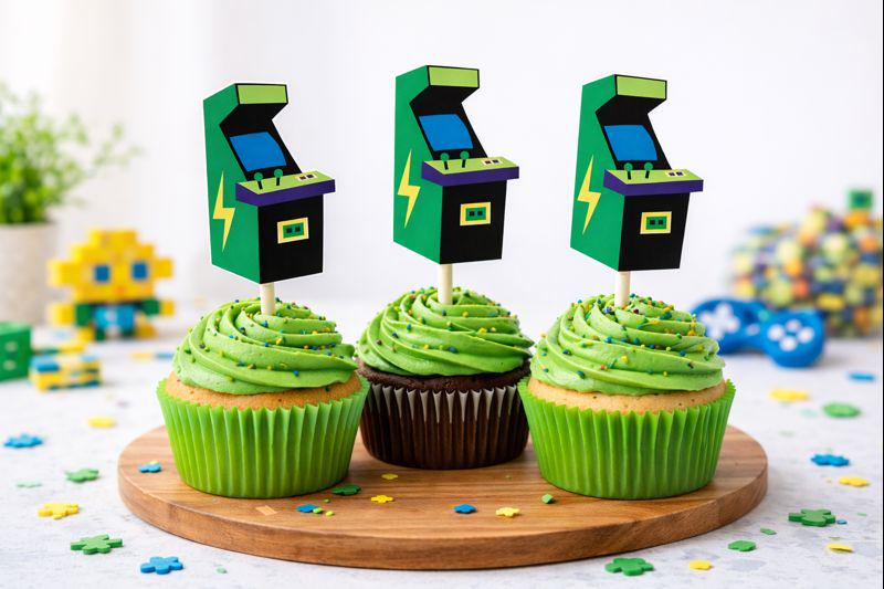 Arcade Cupcake Toppers, Arcade Game Cupcake Toppers, Video Game Cupcake Toppers - Gaming Cupcake Toppers, 80's cupcake toppers