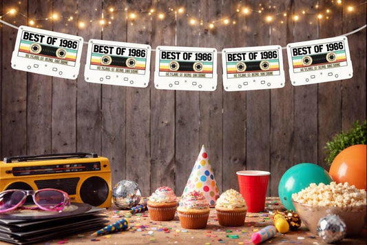 Cassette Tape 40th Birthday Banner Best of 1986 Banner 1986 Party Decorations 40th Party Decorations 40th Party Banner 40th Party Garland
