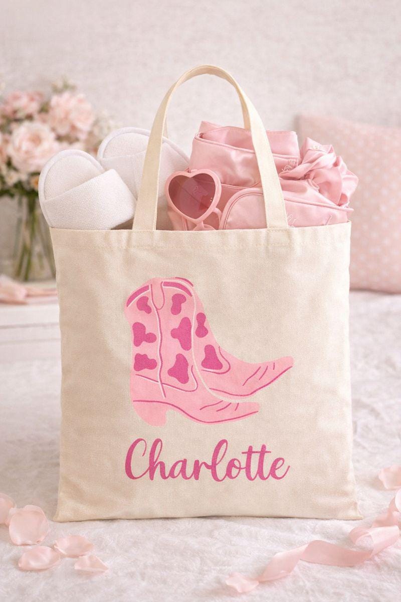 Personalized Name Tote, Bridesmaid Tote, Bridesmaids Totes, Cowgirl Bachelorette Gifts, Cowgirl Bachelorette Tote Bags, Bridesmaid Gift Tote