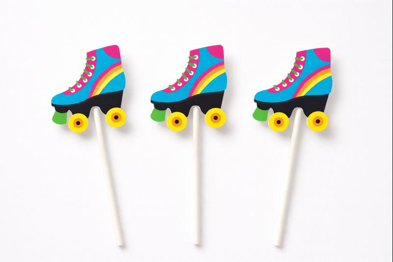 Roller Skate Cupcake Toppers - 80's party, 80's birthday party, Colorful Roller Skate Cupcake Toppers